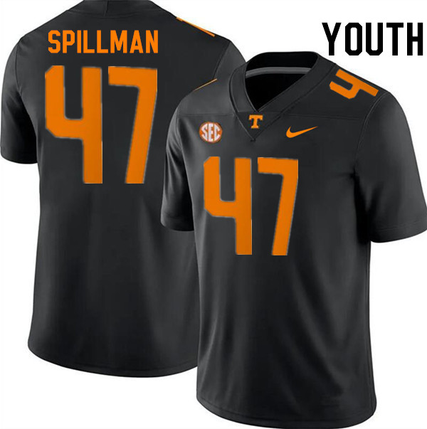 Youth #47 Edwin Spillman Tennessee Volunteers College Football Jerseys Stitched-Black